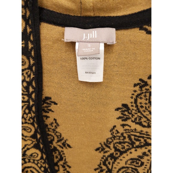 J Jill Cardigan Open Front Black Gold Baroque Print Long Sleeve Cotton Sz S - Picture 7 of 7